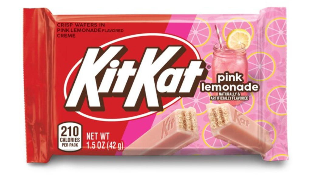 KIT KAT® brand’s newest addition, KIT KAT® Pink Lemonade Flavored Bar, available this summer for a limited time in standard and king size packages.