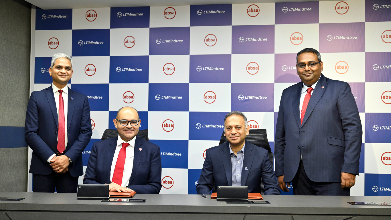(L to R) Srinivas Rao, EVP & Chief Business Officer, LTIMindtree; Johnson Idesoh, Group Chief Information and Technology Officer, Absa Group; Sudhir Chaturvedi, President & Executive Board Member, LTIMindtree; Muhammad Ali Bhikhan, Chief Information Officer for Absa Regional Operations.