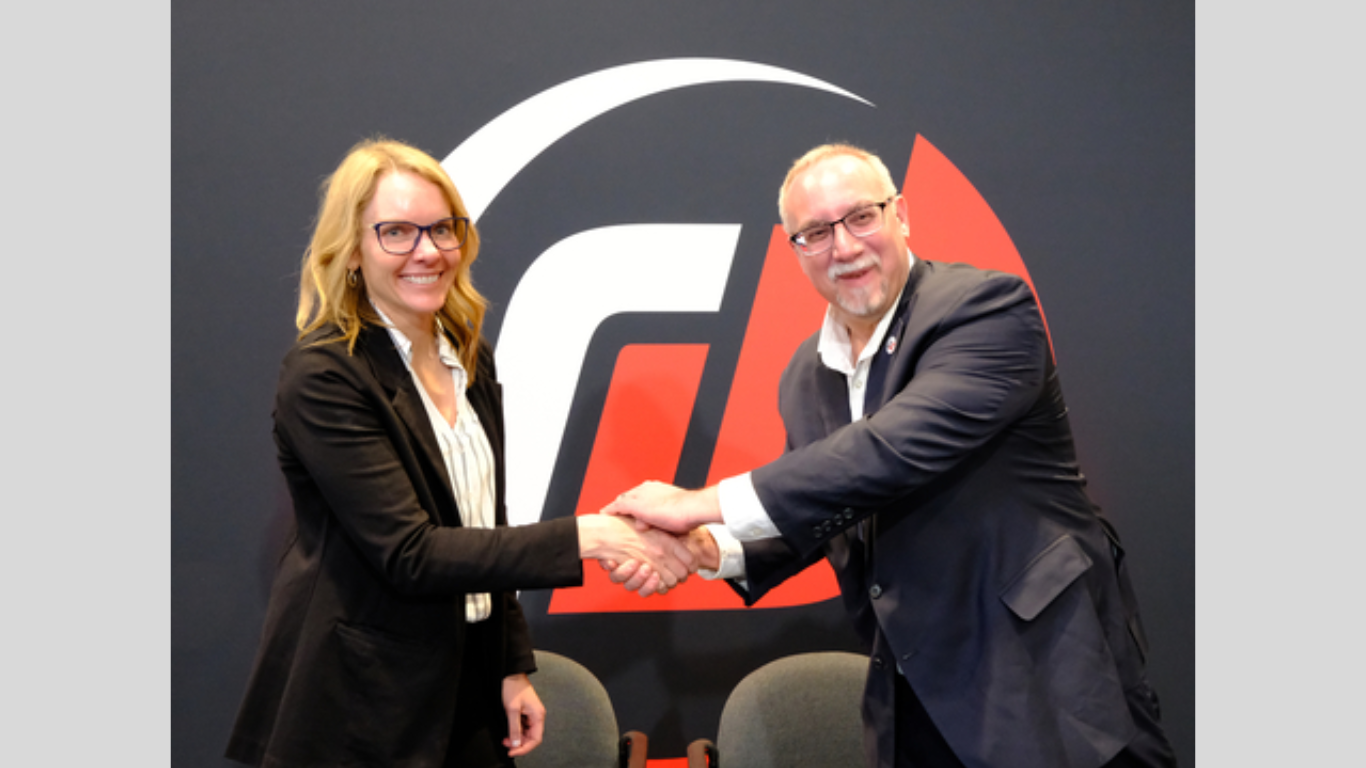 Elizabeth Kryst, CEO of ispace-U.S. and Mike Gold, President of Civil and International Space Business of Redwire shake hands at a signing ceremony held during Space Symposium in Colorado Springs, Colo (Photo courtesy: Business Wire)