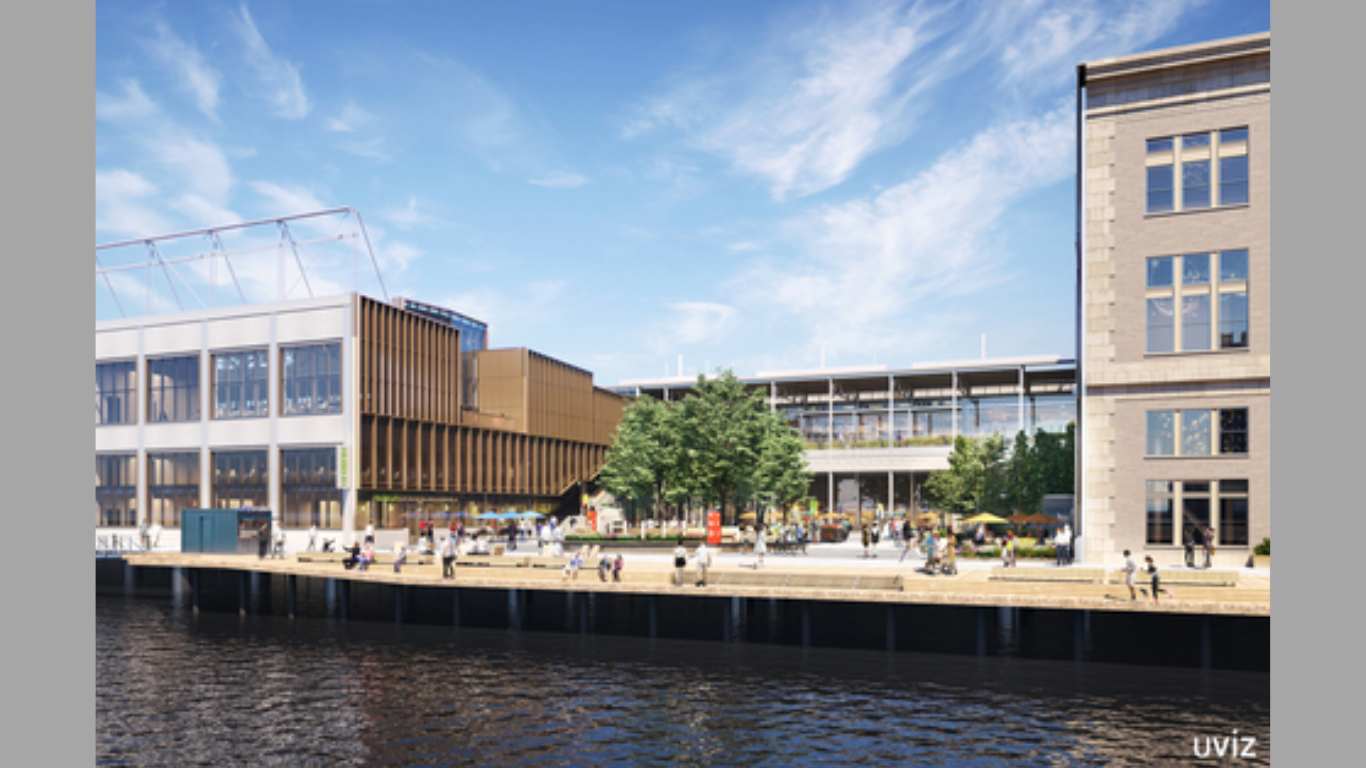 Rendering of the exterior of the Museum of American Finance’s new home at Commonwealth Pier in the Boston Seaport, scheduled to open in July 2026. Credit: Pembroke