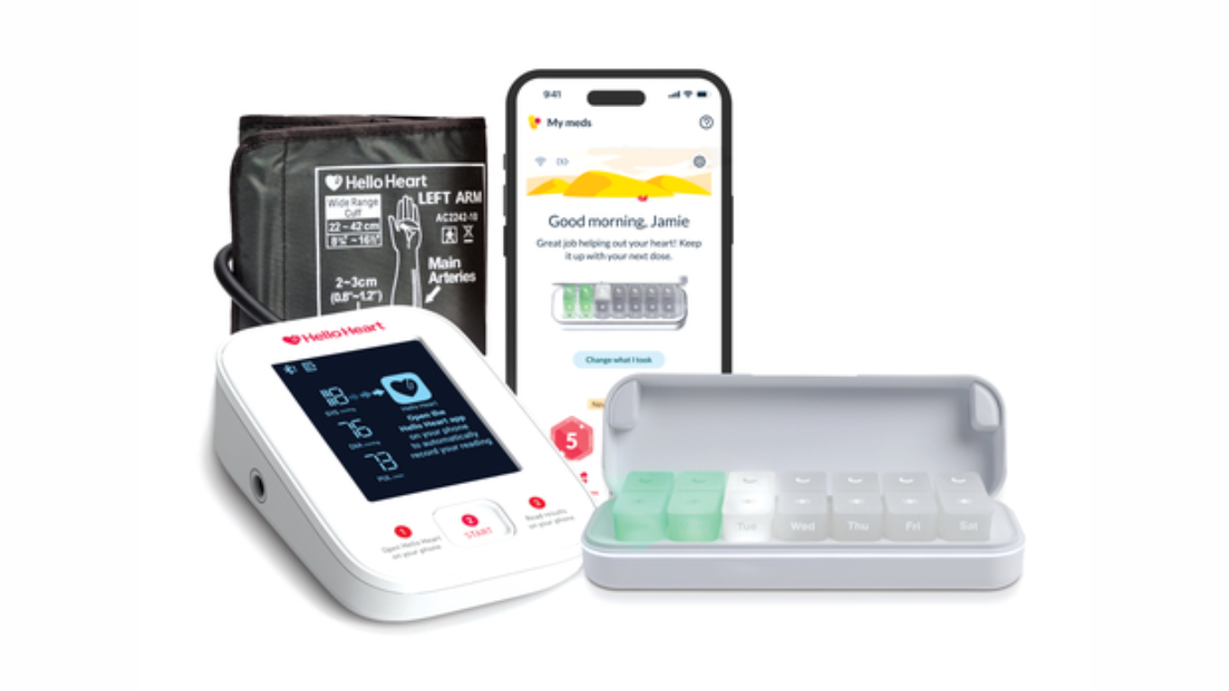 The Hello Heart Monitor, App, and Pill Box empower people to take control of their heart health (Photo courtesy: Business Wire)