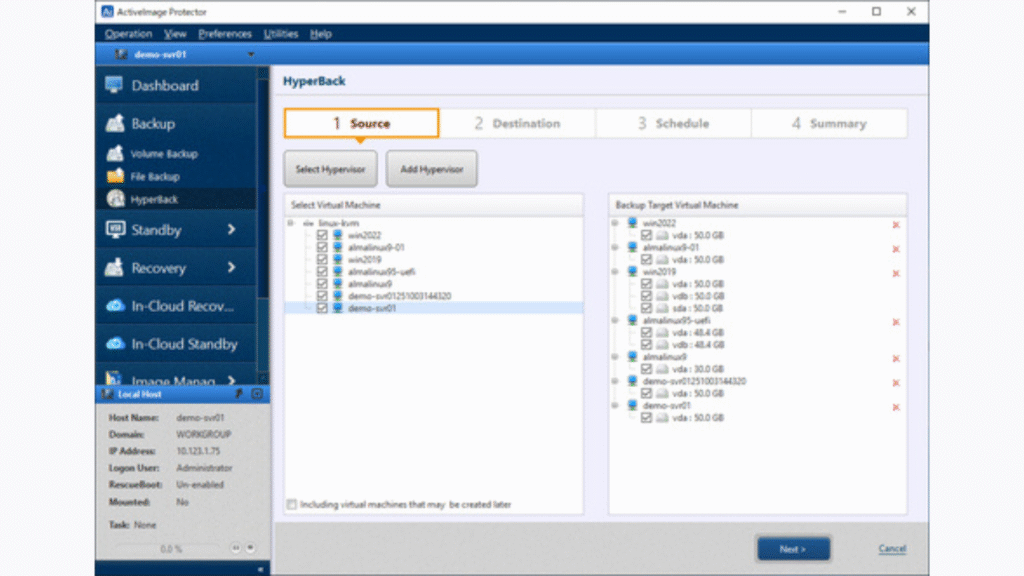 The HyperBack feature in ActiveImage Protector 2022 provides agentless backup capabilities for Linux KVM virtual machines. (Image Courtesy: Businesswire)