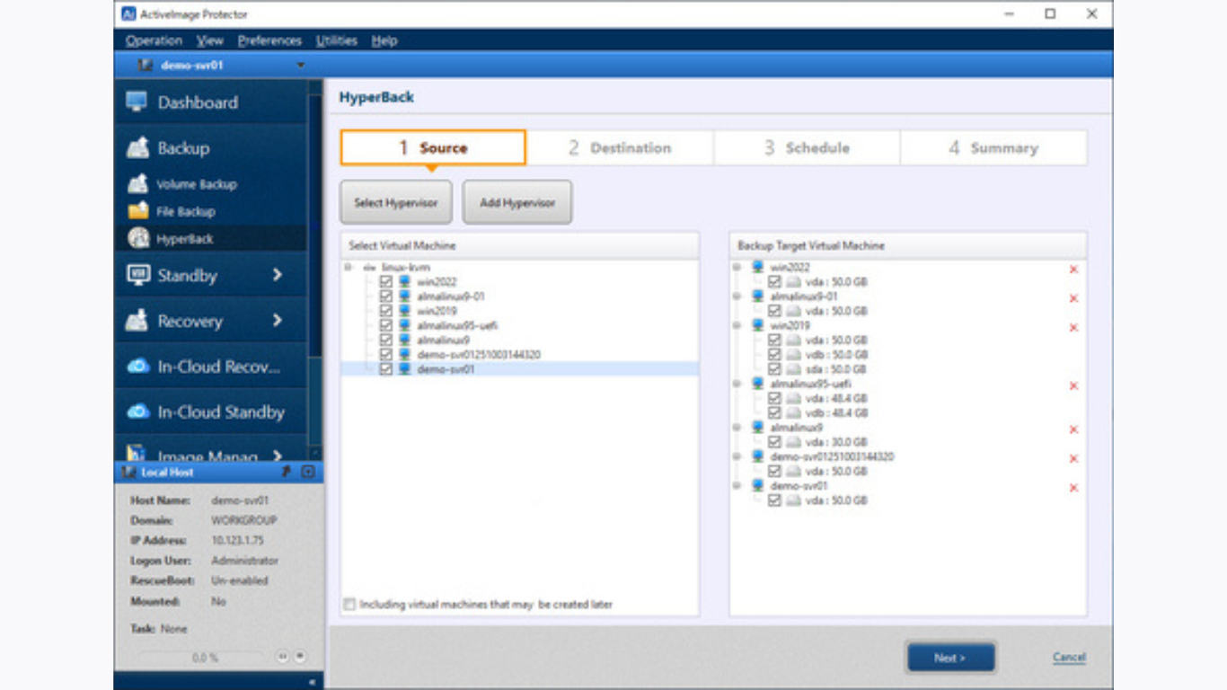The HyperBack feature in ActiveImage Protector 2022 provides agentless backup capabilities for Linux KVM virtual machines The HyperBack feature in ActiveImage Protector 2022 provides agentless backup capabilities for Linux KVM virtual machines. (Image Courtesy: Businesswire)
