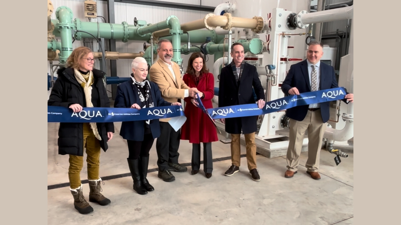 Aqua leaders join Pennsylvania state officials to cut the ribbon on new PFAS treatment facility serving Bucks County. (Pictured from left to right: Rebecca Hayden, PENNVEST; PUC Commissioner Kathryn Zerfuss; Aqua Pennsylvania President Marc Lucca; Aqua President Colleen Arnold; State Senator Steve Santarsiero; Deputy Secretary John Ryder, DEP Field Operations) (Image Courtesy: PRNewswire)