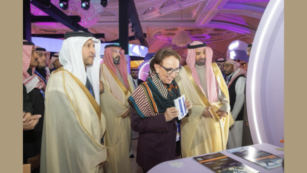 From right to left: Ahmed Al Rajhi, Saudi's Minister of Human Resources and Social Development, H.E. Rebeca Grynspan, Secretary-General of UNCTAD, and Sultan Al Hamidi, CEO of Social Development (Photo: AETOSWire)