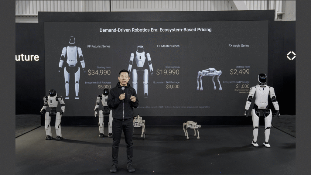 YT Jia, Founder and Global Co-CEO at FF, Speaks to the Audience as Faraday Future Launches Three Series of Robot Products in Las Vegas at the Annual NADA Show, Aiming to Become the First U.S. Company to Deliver Both Humanoid and Bionic Robots (Image Courtesy: Business Wire)