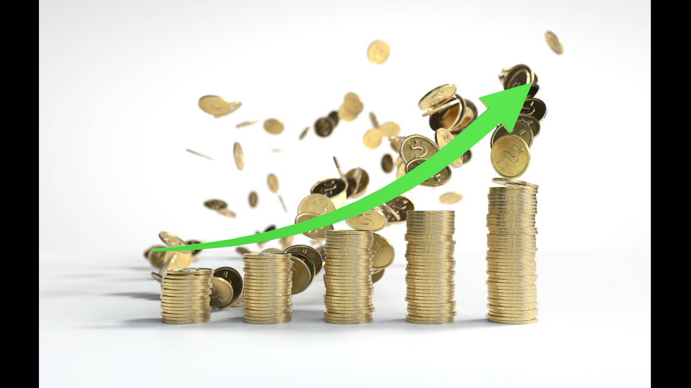 The green arrow is going up the stacks of coins arranged in a bar graph. (Image credit: Freepik)