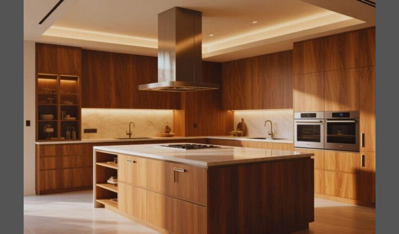 Modern Kitchen Interior With Wooden Cabinetry. (Image credit: https://www.canva.com/photos/MAGx_jWKyoU/)