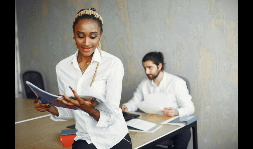 How Employee Recognition Programs Strengthen Business Performance and Workplace Culture. (Photo credit: https://www.pexels.com/photo/woman-in-white-dress-shirt-looking-at-a-document-7156254/)