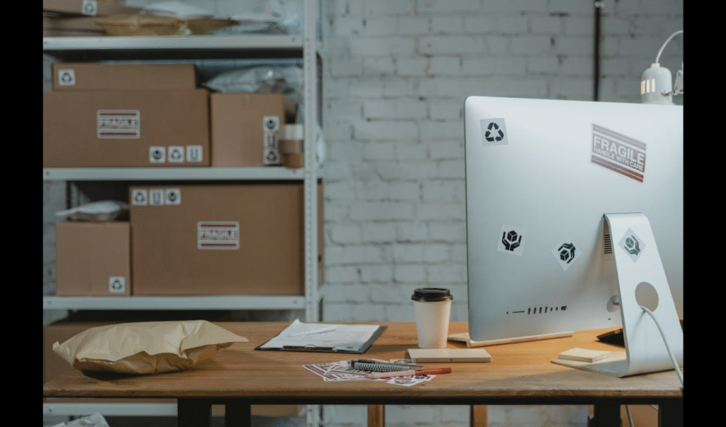 How Smart Storage Cuts Business Inventory Costs. (IMAGE SOURCE: https://www.pexels.com/photo/computer-and-parcel-on-wooden-table-top-6170100/)