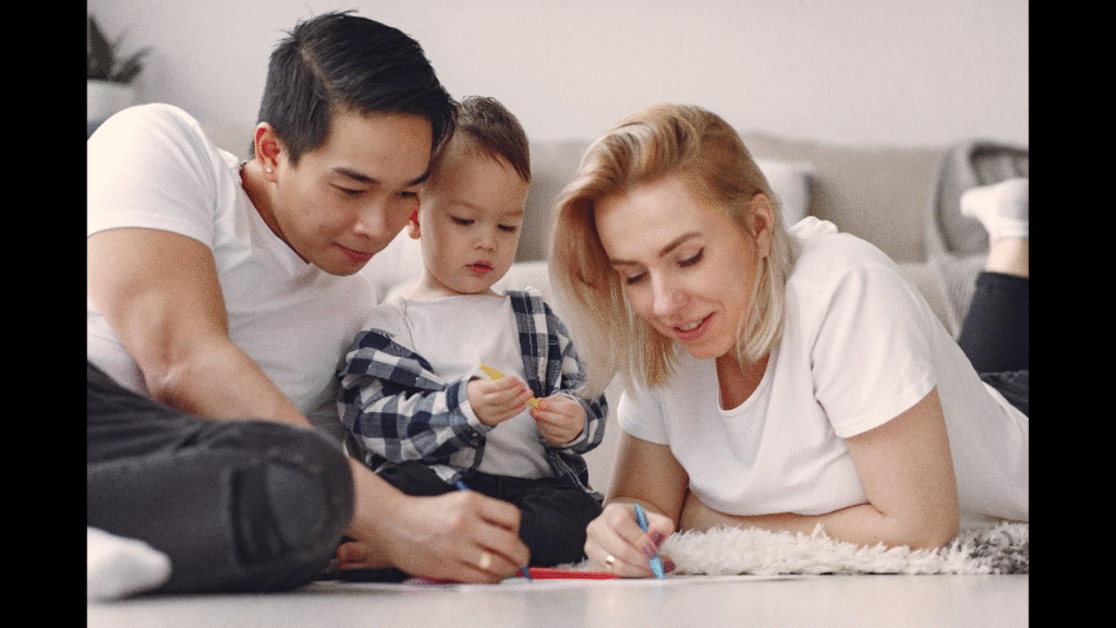 A Parent's Guide to Handling Accidents Without Added Stress. (IMAGE SOURCE: https://www.pexels.com/photo/man-and-woman-doing-arts-and-crafts-with-their-child-3912416/)