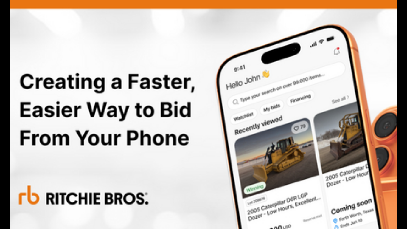 Ritchie Bros. Mobile App Launch: The new Ritchie Bros. mobile app offers buyers a faster, easier way to search inventory, track watchlists, and place bids directly from their mobile devices. (Image Credit: Business Wire)
