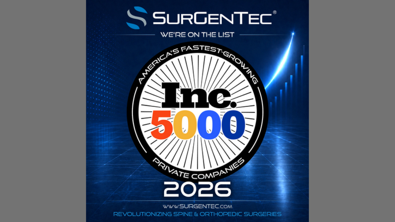 SurGenTec Joins 2026 Inc. 5000 List of Fastest-Growing Companies. (Image Credit: Business Wire)