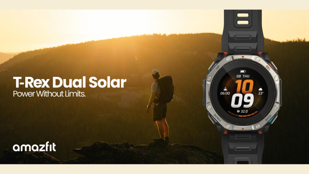 Amazfit’s T-Rex Dual Solar features dual-sided solar charging. (Image Courtesy: Businesswire)